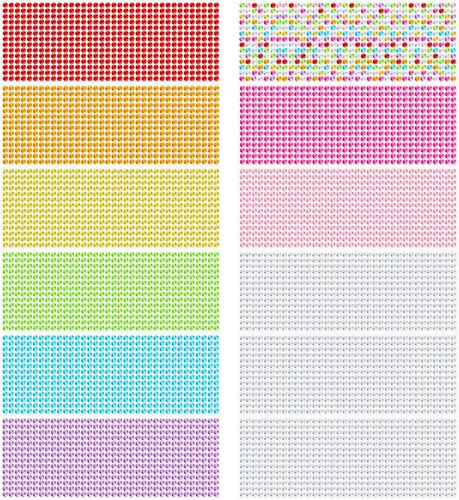 Vista 10 de Gartful 12 hojas de calcomanías de gemas, coloridas calcomanías redondas de diamantes de imitación para manualidades, calcomanías autoadhesivas