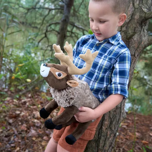 Vista 4 de The Petting Zoo - Muñeco de renos de peluche, regalos para niños, animales del zoológico Wild Onez, juguete de peluche Zoologee de reno de 12