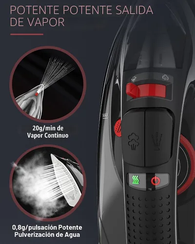 Vista 4 de OMAIGA - Plancha inalámbrica para ropa, plancha de vapor de 1500W con calentamiento rápido, suela de cerámica, apagado automático, autolimpieza