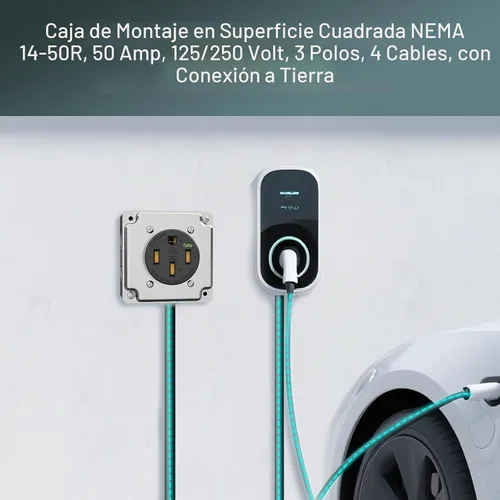 Vista 7 de Nema 14-50 EV Outlet con kit de caja de montaje en superficie, 50 amperios EV carga recta dispositivo receptáculo resistente, grado industrial, 3
