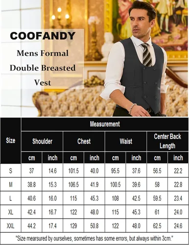 Vista 6 de Coofandy Chaleco de traje ajustado sin mangas para hombre, con doble botonadura