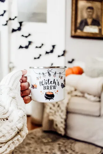 Vista 3 de Loftipop Taza de café esmaltada de Halloween para otoño, temporada de fogata, regalo para amiga, mamá, hermana, compañera de trabajo (12 onzas)