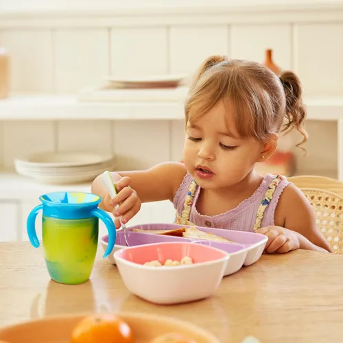 Vista 4 de Munchkin Miracle 360 - Vaso para bebés y niños pequeños de 6 meses, a prueba de derrames, con asas de transición, remolino tropical, azul/verde, 6.8