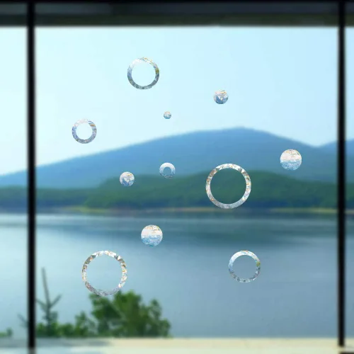 Vista 6 de Calcomanías estáticas para ventana de anillo y círculo, anticolisión, para ataques de pájaros, calcomanías de conciencia de cristal, para evitar que