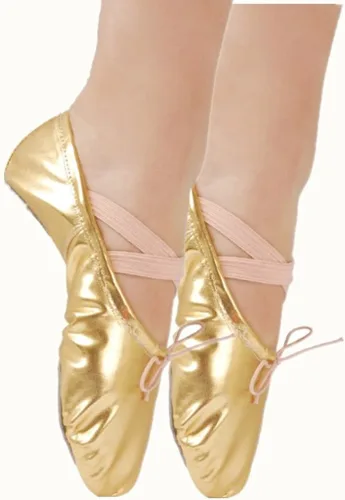 Vista 6 de Nexete Zapatos de ballet con suela dividida, zapatos planos de ballet para niñas y niños y mujeres en oro, plata, colores rosa con purpurina