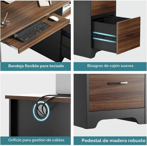 Vista 5 de Bestier - Escritorio de computadora de 48 pulgadas con cajones, escritorio de oficina con almacenamiento, escritorio de escritura de madera Cereza