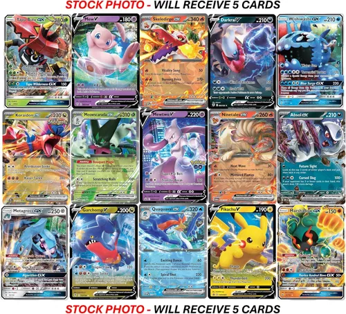 Vista 3 de Lote de 5 cartas ultra raras de Pokémon - V, Gx, ex, variedad surtida, sin duplicados