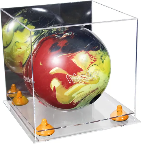 Vista 37 de Better Display Cases Acrylic Bowling Ball Display Case with Mirror Case, Yellow Risers and Clear Base (B33/A028)