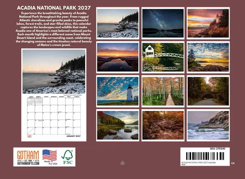 Vista 2 de Calendario mensual de pared 2025 del Parque Nacional Acadia, 12 meses Fabricado en EE.UU.