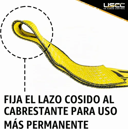 Vista 5 de US Cargo Control - Correa de cabrestante de 10 cm x 1,5 m para contenedores de descarga lateral con gancho plano y extremo cosido, límite de carga