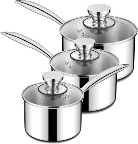 Vista 8 de Homikit Cacerola de 1 cuarto de galón, sartén de acero inoxidable de tres capas con tapa, olla de cocción de inducción pequeña de 1 cuarto de galón