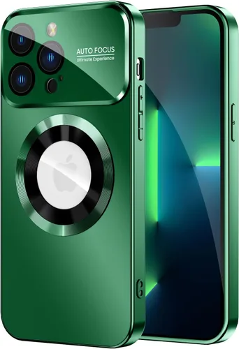 Vista 13 de MAKAVO Funda magnética para iPhone 12 Pro, compatible con MagSafe, protector de lente de cámara integrado, vista de logotipo, funda de teléfono a