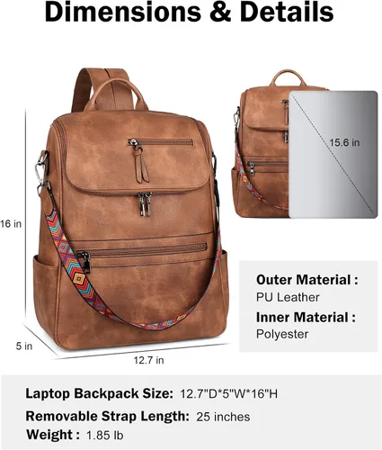 Vista 5 de FADEON Bolsos cruzados para mujer y mochila para laptop Colección Marrón