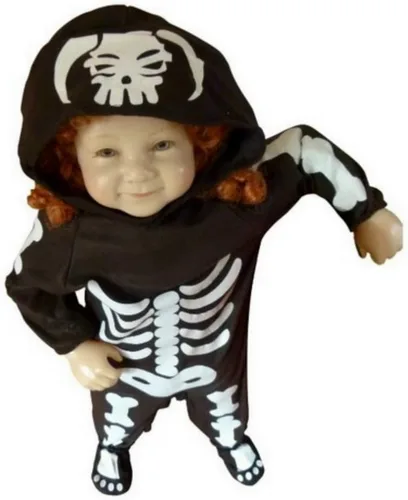 Vista 2 de Disfraz de esqueleto de Halloween, para recién nacidos, bebés, niñas, niños, disfraz de hueso, disfraz, traje esquelético, talla F70 9-12 meses