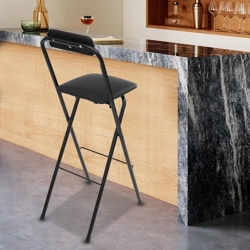 Vista 6 de Silla plegable con respaldo, taburete plegable de 41.3 pulgadas de alto, taburete de bar plegable portátil, asiento de altura de mostrador