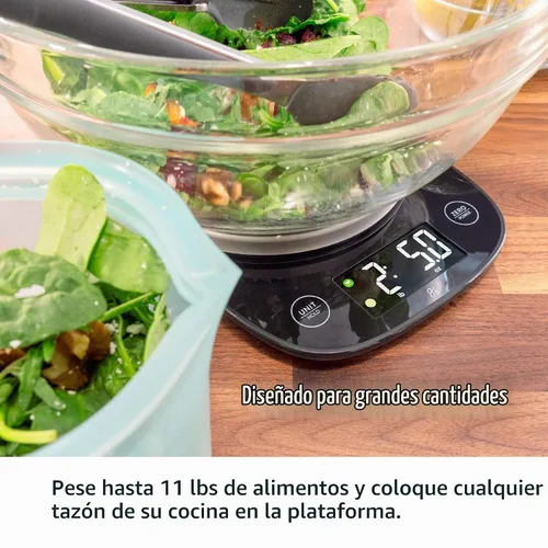 Vista 4 de Greater Goods - Báscula digital para alimentos con cuenco, capacidad de 11 lb a 5 kg, gramos y onzas, función de tara, 4 unidades para hornear