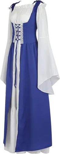 Vista 2 de Disfraz renacentista para mujer, conjunto de vestido irlandés medieval de talle alto y blusa bohemia gótica.