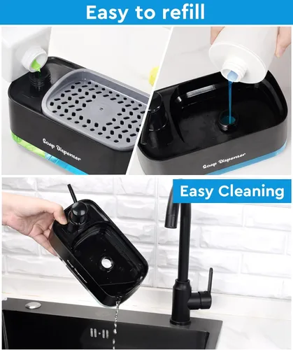Vista 4 de Juego de dispensador de jabón para manos y platos para cocina, dispensador de jabón doble con soporte para esponja, dispensador de bomba de jabón 3