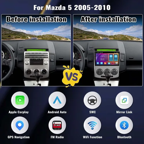 Vista 2 de Radio estéreo Android 15 de 4 núcleos 64G para Mazda 5 2005-2010 con CarPlay Android Auto, pantalla táctil HD de 9 pulgadas, unidad principal
