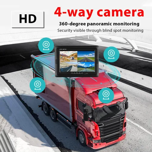 Vista 3 de Hikity Monitor de cámara de respaldo de vehículo de 7 pulgadas, pantalla LCD HD dividida cuádruple, monitor de automóvil para SUV, furgoneta, RV