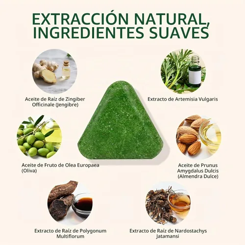 Vista 4 de Soelegant Nature Triangle Barra de champú, barra de champú verde, fórmula Polygonum Multiflorum, fórmula de limpieza profunda y nutritiva, fortalece