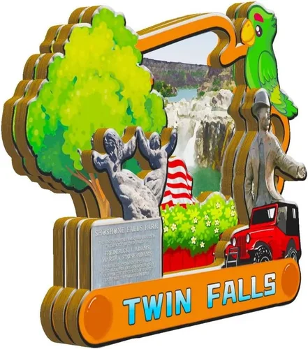 Vista 2 de Twin Falls Idaho USA - Imán de madera para nevera, monumentos 3D, recuerdos coleccionables de viaje, decoración hecha a mano -1553
