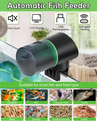 Vista 2 de Comedero automático para peces para acuario, fácil instalación y 4 Negro