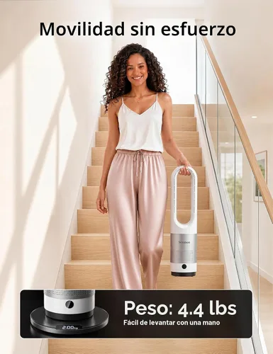 Vista 6 de Bladeless Fan for Bedroom, 22" Tower Fan with Remote, 8 Speeds, 9 Hour Timer, 90° Oscillating, LED Display with Auto Off, Easy to Clean, Bladeless
