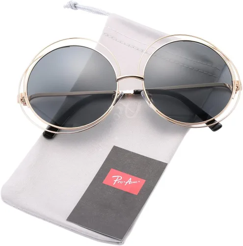 Vista 2 de Pro Acme Gafas de sol redondas de gran tamaño con marco de alambre de metal para mujer