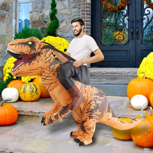 Vista 2 de Dolxico Inflatable Dinosaur Costume Adult, Riding Dinosaur T Rex Blow Up Costume Inflatable Costume Adult Teens 5'4" to 6'3