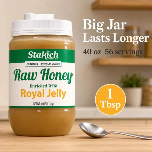 Vista 4 de Stakich Royal Jelly - Miel cruda enriquecida, pura, sin procesar, sin calentar, 40 onzas