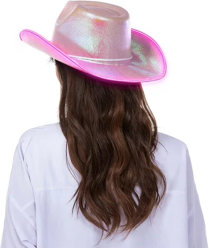 Vista 5 de HSCTEK Sombrero de vaquero holográfico iluminado para el espacio (alambre EL actualizado)