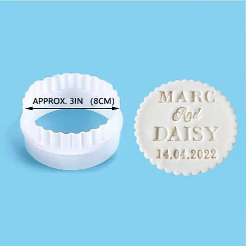 Vista 8 de Sello de galletas personalizado personalizado con nombre y fecha de pareja, sello de galletas impreso en 3D para fondant, glaseado, decoración