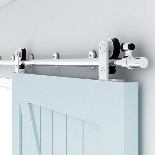 Vista 19 de TSMST Kit de herrajes para puerta corrediza de granero de 4 pies, riel de puerta de granero resistente de acero inoxidable para una sola puerta