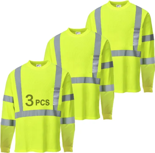 Vista 10 de Hi Vis - Camisetas de seguridad para hombre, reflectantes, de alta visibilidad, manga corta y larga, con bolsillo, paquete de 3 y 5