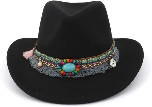 Vista 7 de GRNUS Mens Felt Western Cowboy Hat Fedora Outdoor Wide Brim Cowgirl Hat for Women