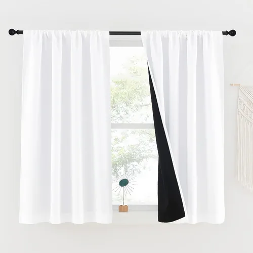 Vista 42 de NICETOWN Biscotti Beige 100% Cortinas opacas de 45" de largo para cocina, bolsillo con varilla para sótano completamente opaco, cortinas térmicas