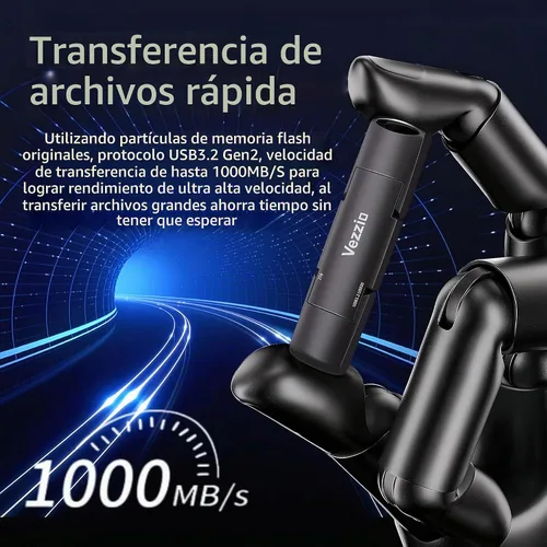 Vista 5 de Unidad externa SSD Vezzio USB Velocidad de hasta 1000 MB/s Pulgar, USB 3.2 Gen2+Tipo C SSD portátil de doble puerto, memoria USB para iPhone17, 16
