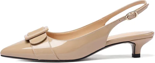 Vista 2 de Eldof Zapatos de tacón de gatito para mujer, con puntera puntiaguda, tacones bajos, tacones clásicos con lazo, zapatos de vestir para oficina, boda