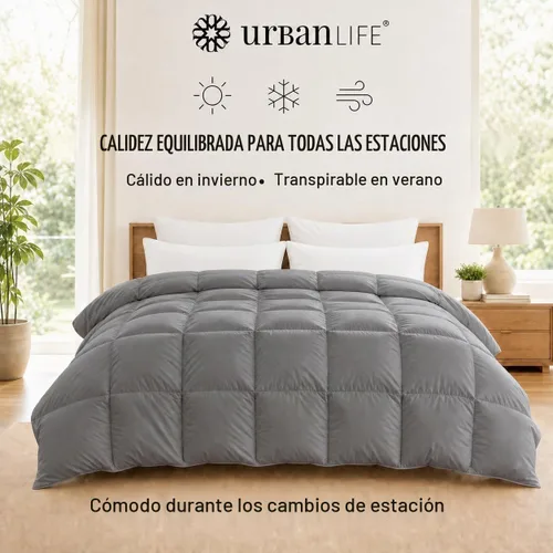 Vista 4 de URBANLIFE Edredón Queen de fibra de plumón de ganso, relleno de edredón Gris