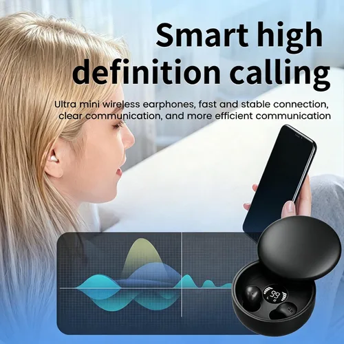 Vista 3 de Mini auriculares invisibles Bluetooth 5.4, auriculares ocultos con pantalla LED para orejas pequeñas, cómodos mini auriculares para dormir de lado