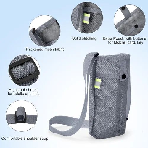 Vista 4 de Mumufy Soporte para botella de agua con correa ajustable, soporte de malla para vasos, ligero, de nailon, con bolsa para caminar, senderismo