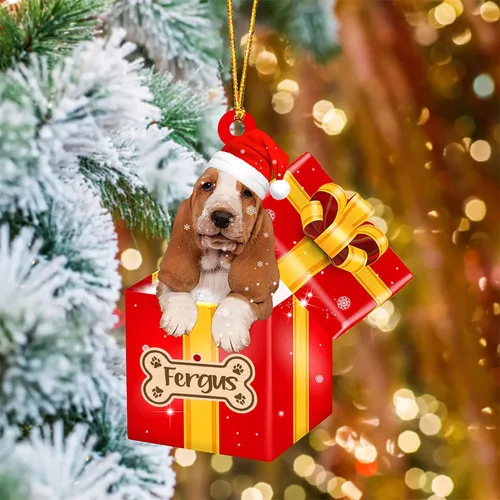 Vista 26 de Adorno de Navidad personalizado de Akita Inu, nombre personalizado Akita Inu para árbol de Navidad, en caja de regalo roja
