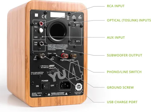 Vista 3 de Kanto YU4BAMBOO Altavoces Amplificados con Bluetooth y Preamplificador de Phono Integrado Modo de Espera Automático y Encendido Control Remoto