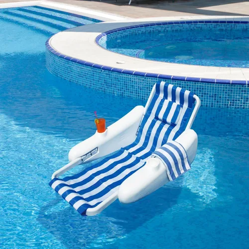 Vista 2 de Silla flotante Sunchaser de 66 pulgadas con respaldo a rayas azules y blancas