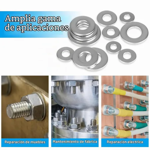 Vista 6 de 200 piezas arandelas planas de 1/4'', OD 5/8'', arandelas de acero inoxidable 304, arandelas de metal SAE para tornillos y pernos