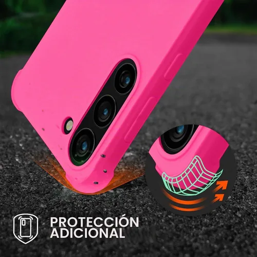 Vista 3 de KIOMY Funda Rosa Fucsia Neón para Samsung Galaxy S23 5G, Bumper Antigolpes Cubierta Protectora TPU Flexible Bisel Elevado Diseño Híbrido Ajuste