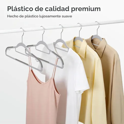Vista 8 de HOUSE DAY - Perchas de plástico de calidad, paquete de 30 unidades, perchas antideslizantes de plástico gris, perchas ultra delgadas con gancho Gris