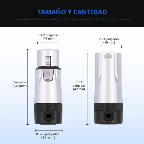 Vista 5 de Conectores XLR de 3 pines, enchufes XLR de 3 pines macho/hembra para micrófono de audio, conector de enchufe de cable de micrófono de audio, 1 macho