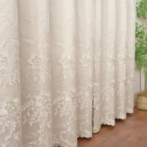 Vista 5 de Amidoudou 1 par de cortinas europeas de doble capa para sala de estar, dormitorio, cortinas bordadas de flores de lujo con cenefa
